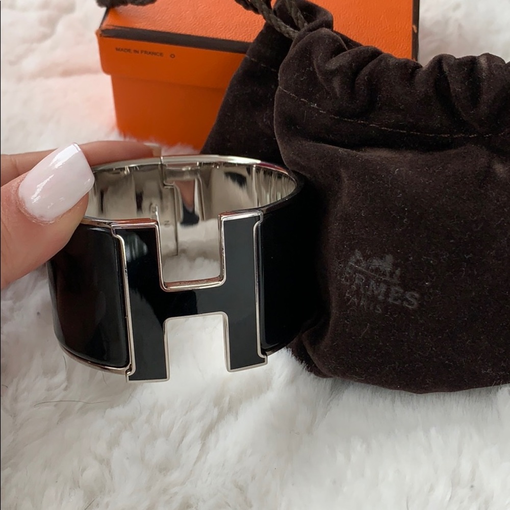 Black enamel & silver Hermès PM bracelet